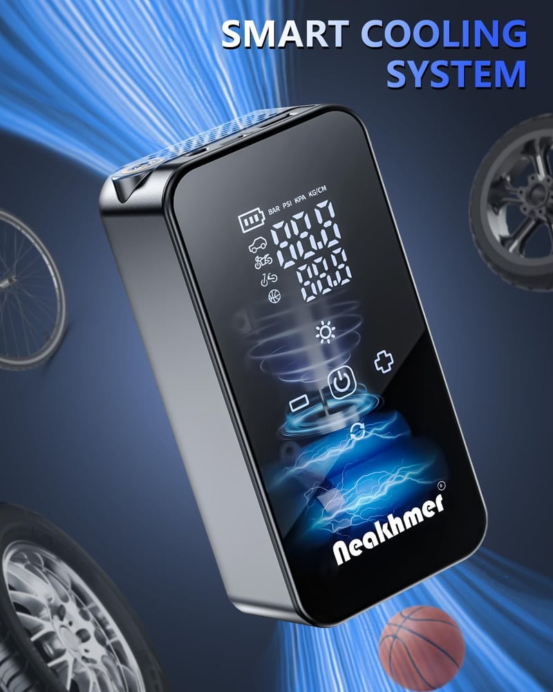 Neakhmer 12 V mini elektromos kompresszor 150 PSI 6000 mAh akkus kerékpár autó motor guminyomásmérővel