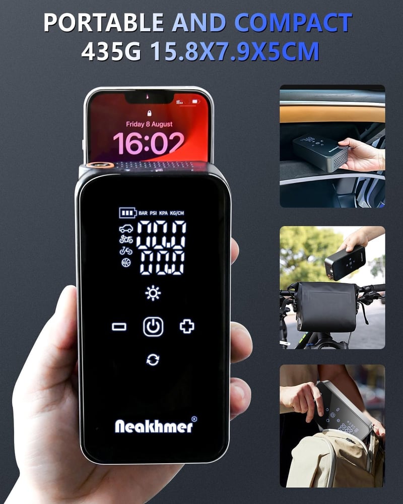 Neakhmer 12 V mini elektromos kompresszor 150 PSI 6000 mAh akkus kerékpár autó motor guminyomásmérővel