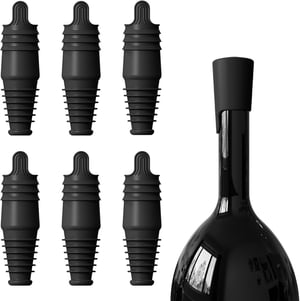 Nearockle Silikonski Čepovi za Boce Vina - Set od 6 Crnih Čepova za Višekratnu Upotrebu za Boce Vina, Šampanjca i Piva - Poklon za Bar, Zabavu