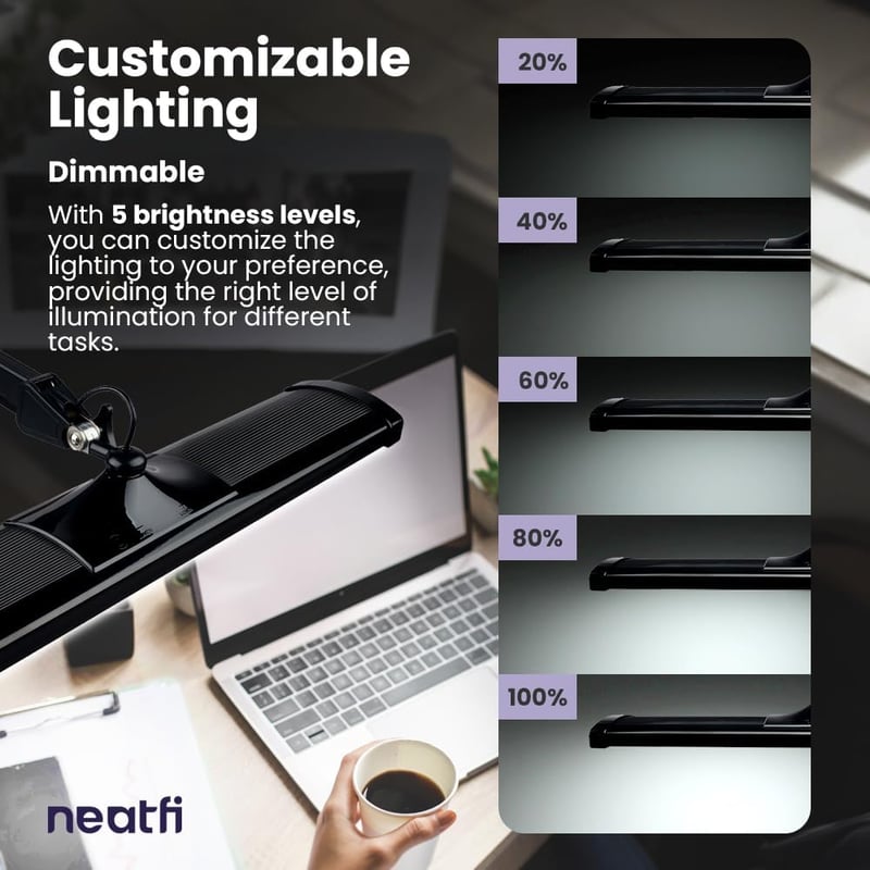 Neatfi LED Asztali Lámpa 3500 Lumen Dimmer Fekete Munkához Olvasáshoz