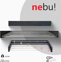 nebu! Összecsukható Fali Ruhaszárító 100 cm - Antracit Alumínium, 6 Méter Szárítófelület, Beltéri és Kültéri Használatra, Törölközőkhöz, Ruh 2