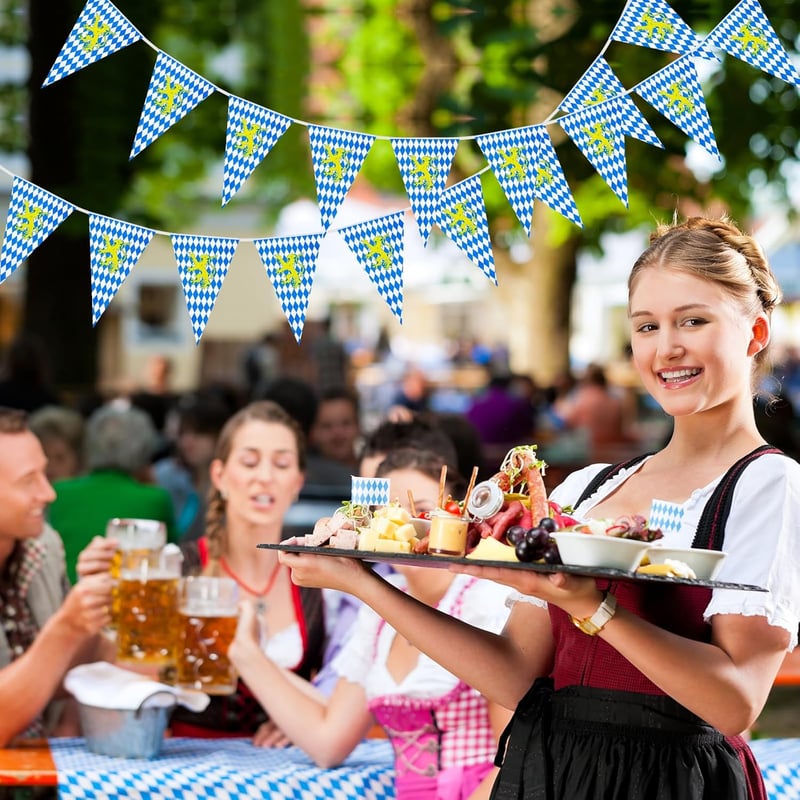 NEBURORA 10m Oktoberfest Dekoratív Zászlófüzér Bajor Díszítés Sárga Oroszlán