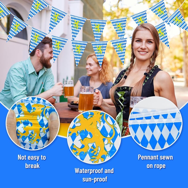 NEBURORA 10m Oktoberfest Dekoratív Zászlófüzér Bajor Díszítés Sárga Oroszlán