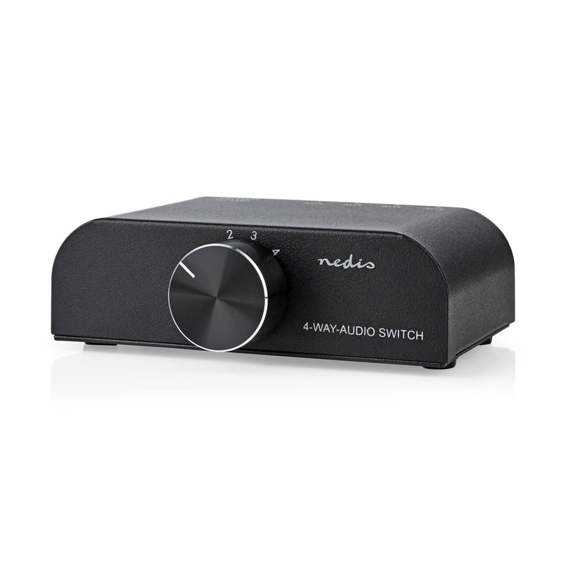Nedis ASWI2424AT analogni audio preklopnik za 4 izvora, 3x RCA + 3,5 mm jack - antracit