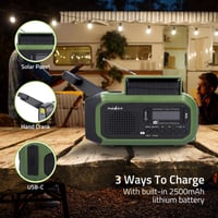 Radio portabil de urgență NEDIS, DAB+, FM, manivelă, solar, încărcare USB, funcționează cu baterii, cu ceas deșteptător, verde/negru 4