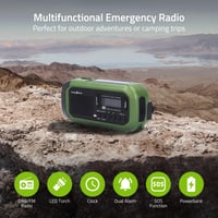 Radio portabil de urgență NEDIS, DAB+, FM, manivelă, solar, încărcare USB, funcționează cu baterii, cu ceas deșteptător, verde/negru 2