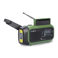 Radio portabil de urgență NEDIS, DAB+, FM, manivelă, solar, încărcare USB, funcționează cu baterii, cu ceas deșteptător, verde/negru 1