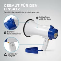 Megafón NEDIS – dosah 250 m, 115 dB, so sirénou, s funkciou nahrávania – modrý/biely 3