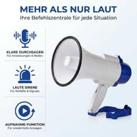 Megafón NEDIS – dosah 250 m, 115 dB, so sirénou, s funkciou nahrávania – modrý/biely 4