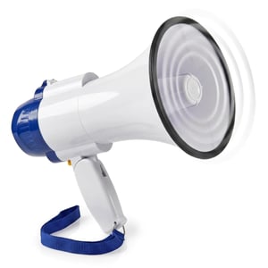 Nedis MEPH200WT Megafon 25 W, domet 1500 m, s odvojivim mikrofonom, plavo-bijeli, policijska sirena i funkcija snimanja, 125 dB