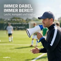 Megafón NEDIS – dosah 250 m, 115 dB, so sirénou, s funkciou nahrávania – modrý/biely 5