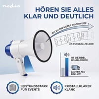 Megafón NEDIS – dosah 250 m, 115 dB, so sirénou, s funkciou nahrávania – modrý/biely 2