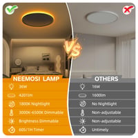 LED stropné svietidlo NEEMOSI s nočným svetlom, 36W, stmievateľné, s diaľkovým ovládaním a časovačom, okrúhly plochý dizajn, priemer 39 cm, do spálne 6