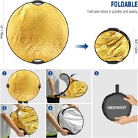 NEEWER 110cm 5az1-ben összecsukható fotó reflektor ezüst/arany/fehér/fekete szett - 110 cm with clamp 8