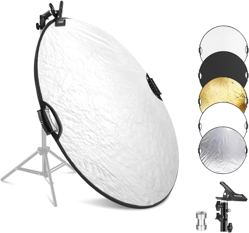 NEEWER 110cm 5az1-ben összecsukható fotó reflektor ezüst/arany/fehér/fekete szett - 110 cm with clamp