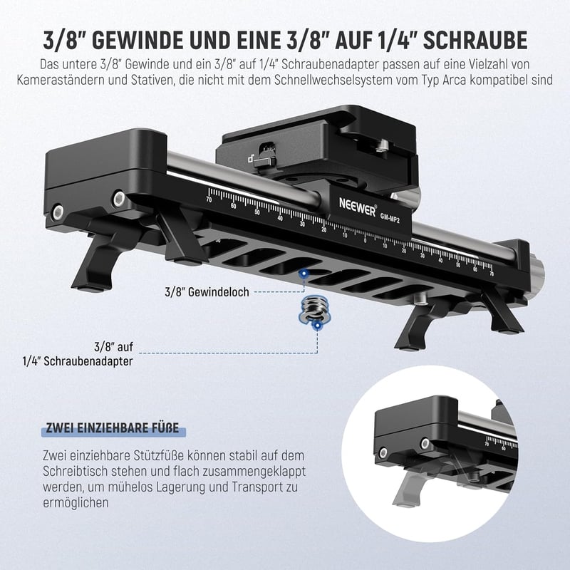 NEEWER 140mm Makró Fókusz Sín 360° Forgatható 4-Irányú Zárással QR Lemezzel Közeli Makró Fotózáshoz GM-MP2