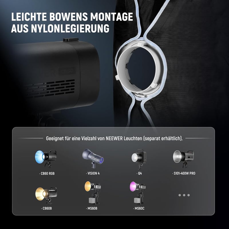 NEEWER 60x90cm Téglalap Softbox Bowens Rögzítéssel - Gyorskioldós Stúdió Fényformáló Diffúzorral és Rácsos Táskával, Aputure 120d és Godox S