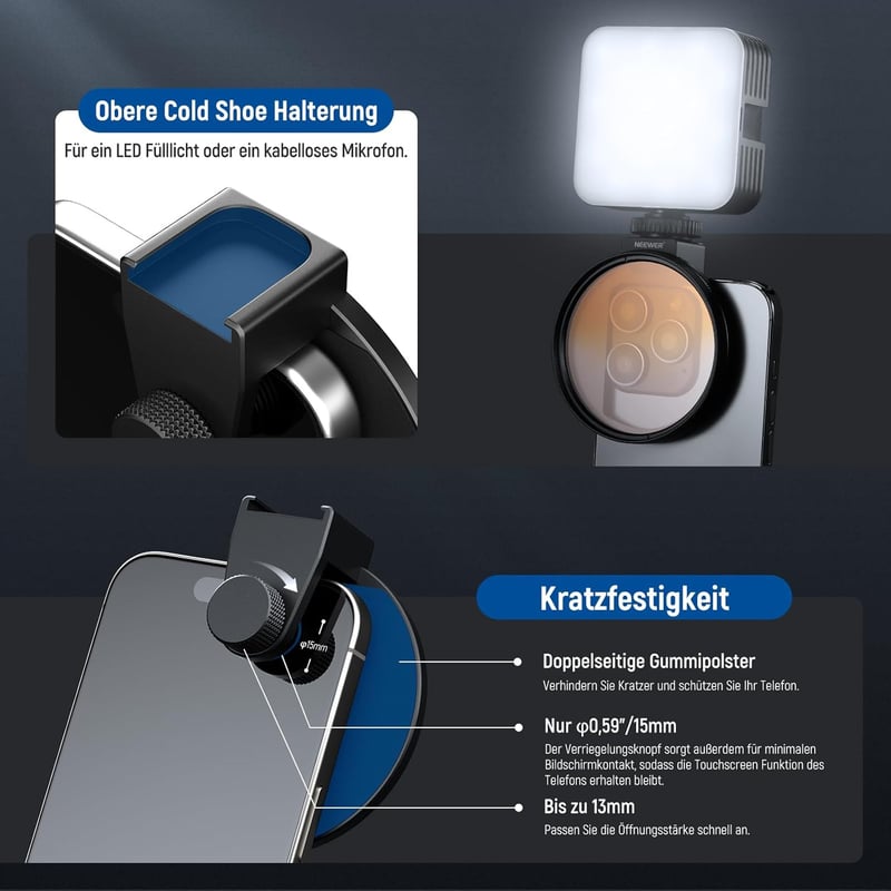 NEEWER 67mm Mobiltelefon Objektív Szűrő Szett Csiptetős Tartóval - CPL ND32 Csillag Színátmenetes Filterek iPhone Samsung
