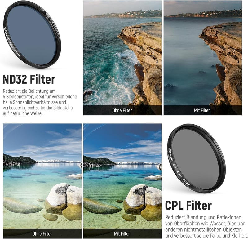 NEEWER 67mm Mobiltelefon Objektív Szűrő Szett Csiptetős Tartóval - CPL ND32 Csillag Színátmenetes Filterek iPhone Samsung