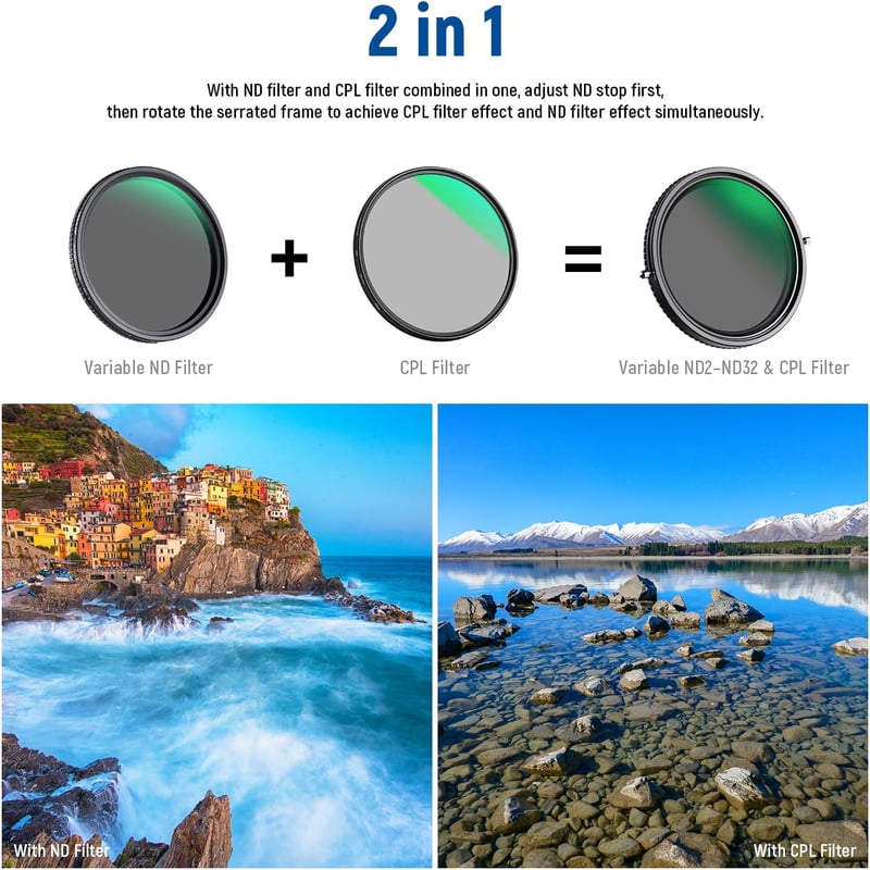 Neewer 82mm 2-in-1 Variábilis ND2-ND32 és CPL Polarizáló Szűrő Fényképezéshez Vízálló Nano Bevonattal