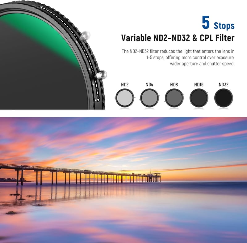Neewer 82mm 2-in-1 Variábilis ND2-ND32 és CPL Polarizáló Szűrő Fényképezéshez Vízálló Nano Bevonattal