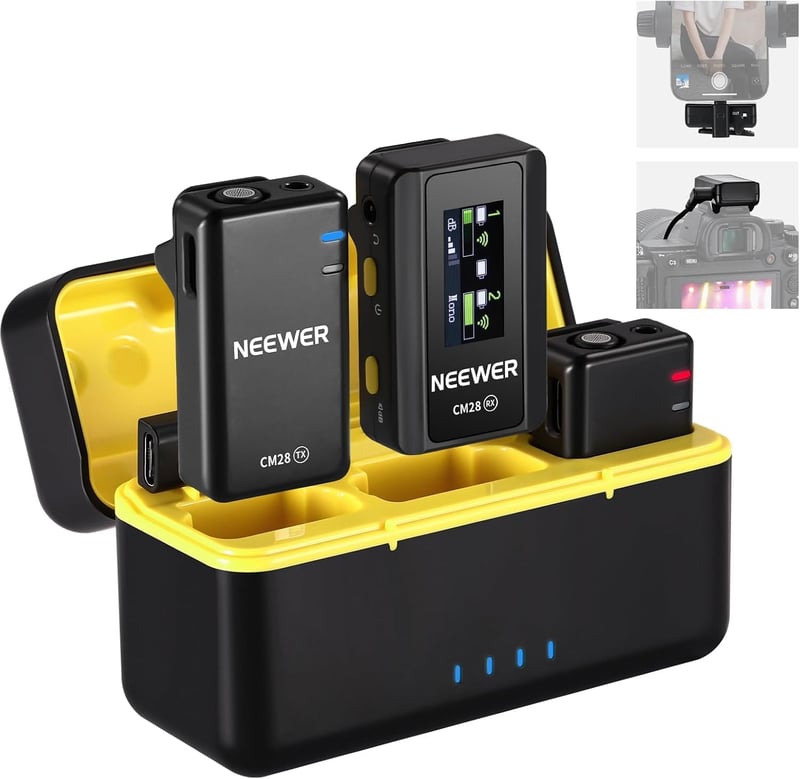 NEEWER CM28 Vezeték Nélküli Mikrofon Szett 2 Adóval, 200m Hatótáv, 9 Óra Felvétel, iPhone Android Kamerához