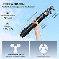 NEEWER LiteTrip LT07 hliníkový cestovný videostatív 61" | Panoramatická a guľová hlava | Arca QR doštička | Kompatibilný s Peak Design | Dve osi | Držiak na telefón | Max. 22 lb 2