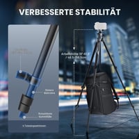 NEEWER LiteTrip LT07 hliníkový cestovný videostatív 61" | Panoramatická a guľová hlava | Arca QR doštička | Kompatibilný s Peak Design | Dve osi | Držiak na telefón | Max. 22 lb 3