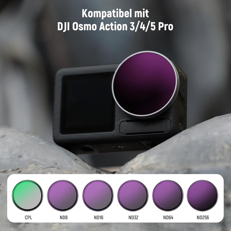 NEEWER ND Szűrő Szett DJI Osmo Action 5 Pro/4/3 Kamerához, 6 Darabos ND8+ND16+ND32+ND64+ND256+CPL Polarizációs Szűrő Készlet