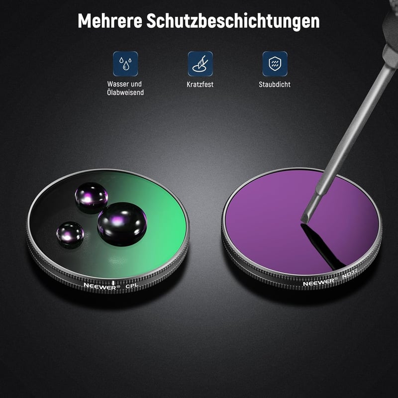 NEEWER ND Szűrő Szett DJI Osmo Action 5 Pro/4/3 Kamerához, 6 Darabos ND8+ND16+ND32+ND64+ND256+CPL Polarizációs Szűrő Készlet