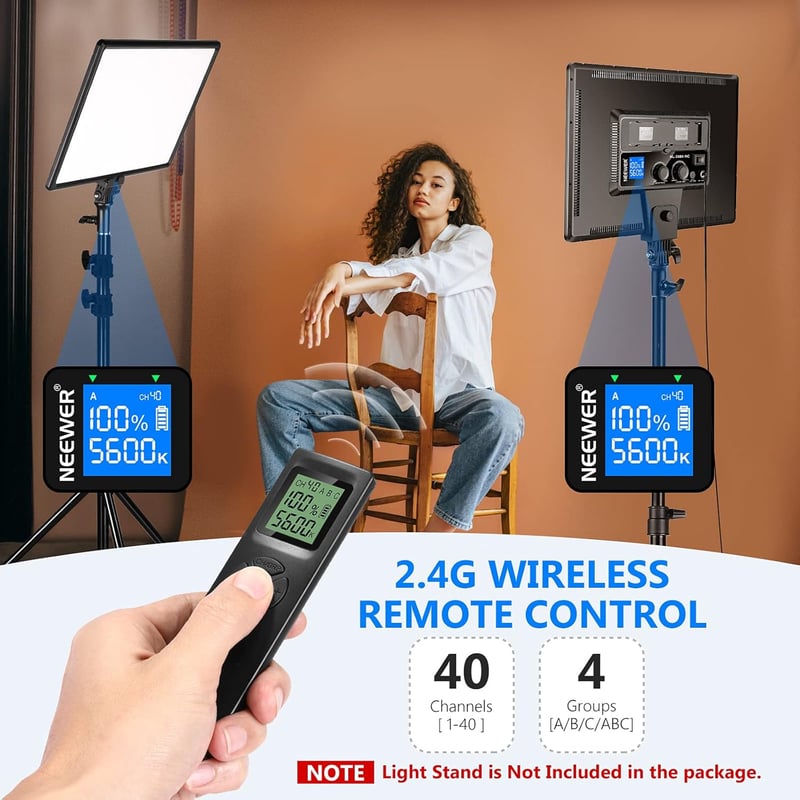 NEEWER NL288 LED videólámpa 45W, 2.4G távirányítóval, 3200K-5600K, CRI97+, dimmer