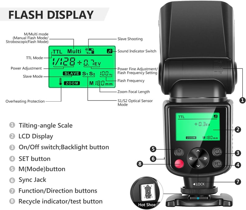 NEEWER NW-670 TTL Vaku LCD Kijelzővel Canon DSLR Fényképezőgépekhez - Speedlite Blitz Hot Shoe Csatlakozással