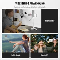 NEEWER P15 Selfie robot s odnímateľným Bluetooth diaľkovým ovládačom, ľahký skladací cestovný statív pre iPhone, 360° držiak na telefón, cold shoe pre YouTube/TikTok vlogovanie, biely 3