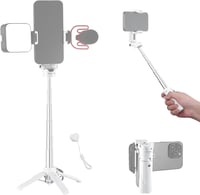 NEEWER P15 Selfie robot s odnímateľným Bluetooth diaľkovým ovládačom, ľahký skladací cestovný statív pre iPhone, 360° držiak na telefón, cold shoe pre YouTube/TikTok vlogovanie, biely 1