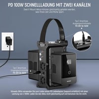 NEEWER V Mount Akkumulátor Töltő Dupla Csatornás, V Lock 100W PD USB-C Gyorstöltés, DC 48V/24V Kimenet, SmallRig Kompatibilis BP-2CH Pro 2
