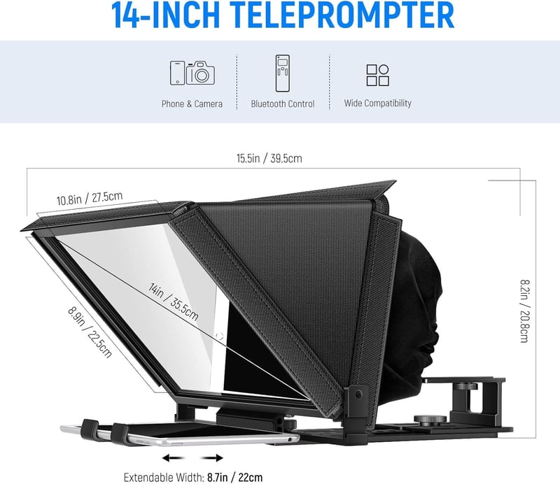 NEEWER X12 Aluminium Teleprompter Távirányítóval és App Vezérléssel, Tablet és Okostelefon Kompatibilis