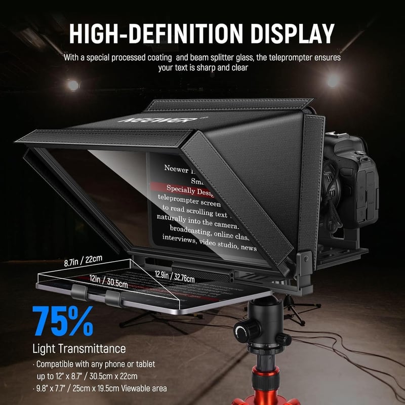 NEEWER X12 Aluminium Teleprompter Távirányítóval és App Vezérléssel, Tablet és Okostelefon Kompatibilis