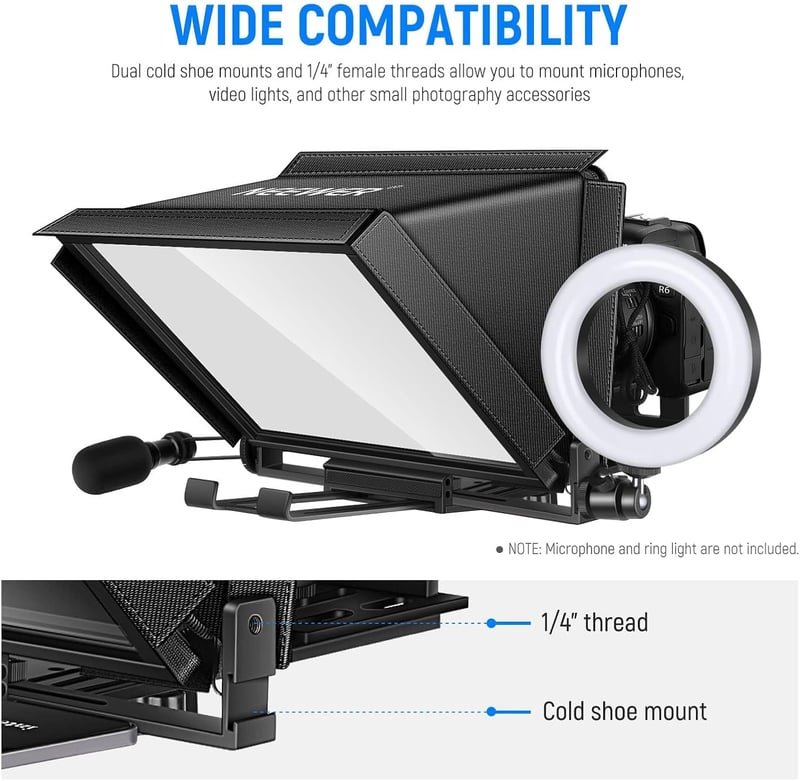 NEEWER X12 Aluminium Teleprompter Távirányítóval és App Vezérléssel, Tablet és Okostelefon Kompatibilis