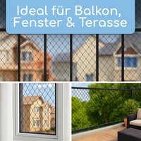 NEEZ Mreža za mačke za balkon i prozor bez bušenja 3x8m - Crna čvrsta zaštitna mreža s kompletom za pričvršćivanje - Mreža za mačke za balkon otporna na kidanje i vremenske uvjete 7