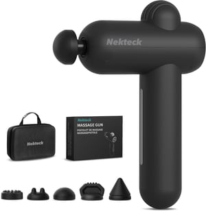 Nekteck Mini masszázspisztoly mélyszöveti, 5 masszázsfejjel, hordozótáskával