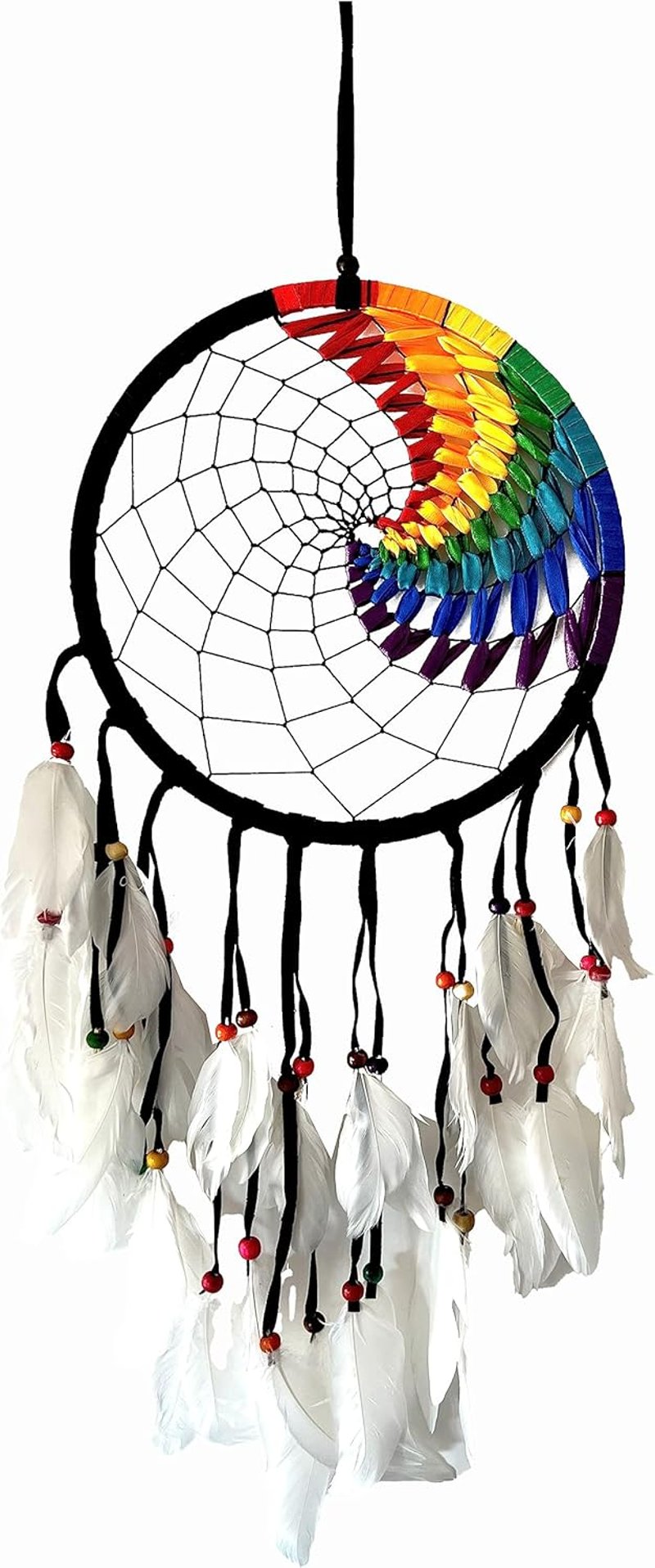 NELUHA Capcană de vise Curcubeu Yin Yang Negru 22 cm - Decor de perete artizanal pentru dormitor