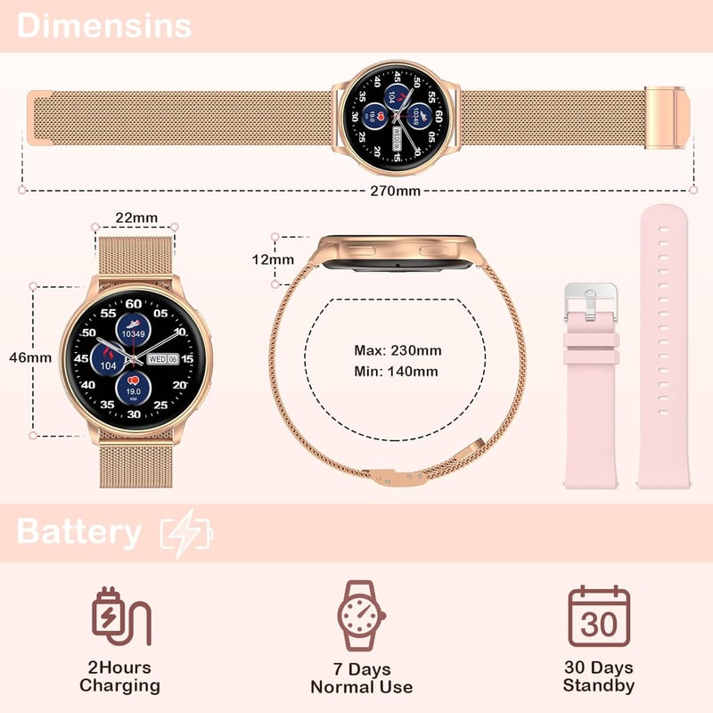 Nemheng Női Okosóra 1.32" Érintőkijelzővel - Bluetooth Hívás, IP67 Vízálló Fitneszkövető, Alvásfigyelő, Pulzusmérő, Vérnyomásmérő, 19 Sportm