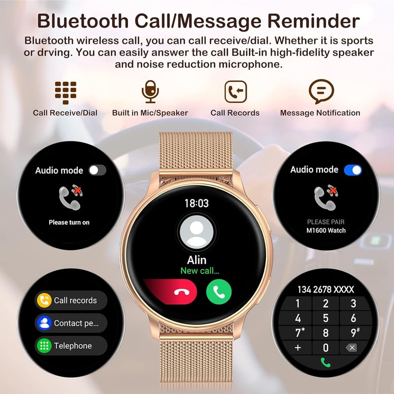 Nemheng Női Okosóra 1.32" Érintőkijelzővel - Bluetooth Hívás, IP67 Vízálló Fitneszkövető, Alvásfigyelő, Pulzusmérő, Vérnyomásmérő, 19 Sportm