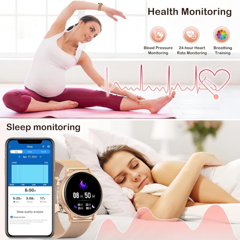 Nemheng Női Okosóra 1.32" Érintőkijelzővel - Bluetooth Hívás, IP67 Vízálló Fitneszkövető, Alvásfigyelő, Pulzusmérő, Vérnyomásmérő, 19 Sportm