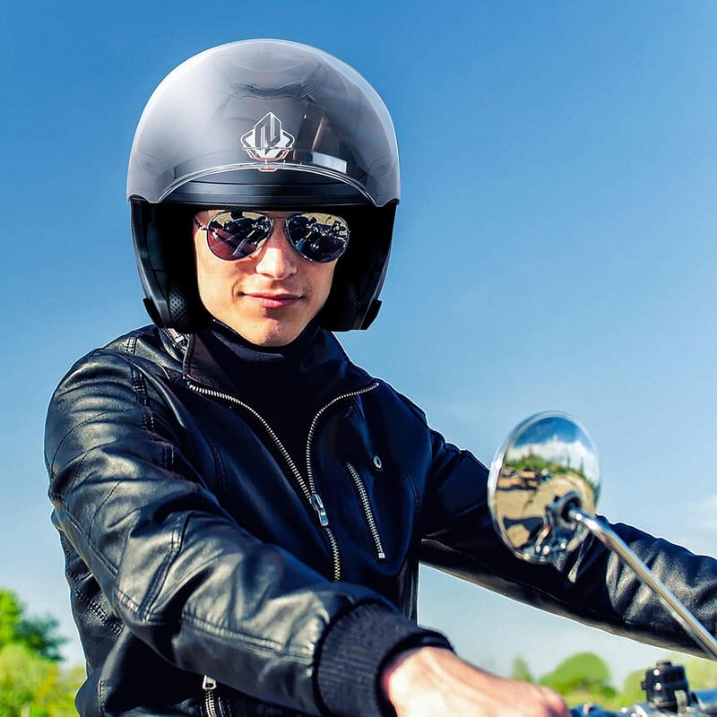 NENKI Jet Bukósisak Motorosoknak ECE 22.06 Tanúsítvánnyal - Dupla Napellenzős Nyitott Sisak Matt Fekete M-es Méretben