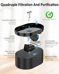 Fântână de băut automată pentru pisici Nenozi 2,2 L cu pompă ultra-silențioasă, filtru cu cărbune activ și lumină LED, pentru pisici și câini 6