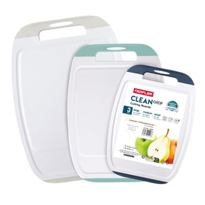 Neoflam antibakterijski set dasaka za rezanje 3 komada, Microban plastika, protuklizne, perive u perilici posuđa, bijela/siva/tirkizno plava s utorom za sokove, 39x28 cm
