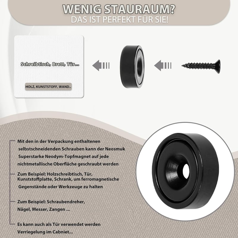 Neosmuk 20mm Neodímium Mágnes Fekete 4db - Fal, Tábla, Ajtó, Konyha, Iroda