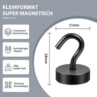Neosmuk mágneses kampó 18 kg teherbírással, fekete neodímium, extra erős kampó szekrény rendezőhöz, műhely, grill és sátor felszereléshez 4