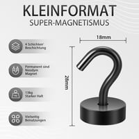 Neosmuk Neodímium mágneses kampók 12 kg Extra erős ruhafogas, kemping műhely szekrényhez, fekete 4 db 5